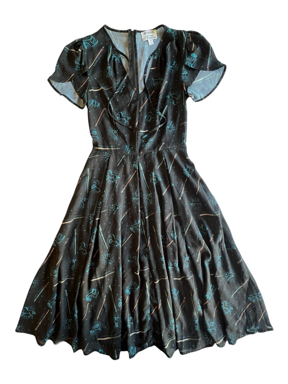 Unique Vintage x Harry Potter Patronus Print Dress Size XS Black Fit and Flare